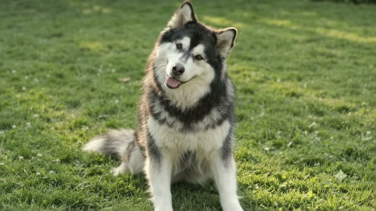 Jackson sitting on grass, smiling with tongue out