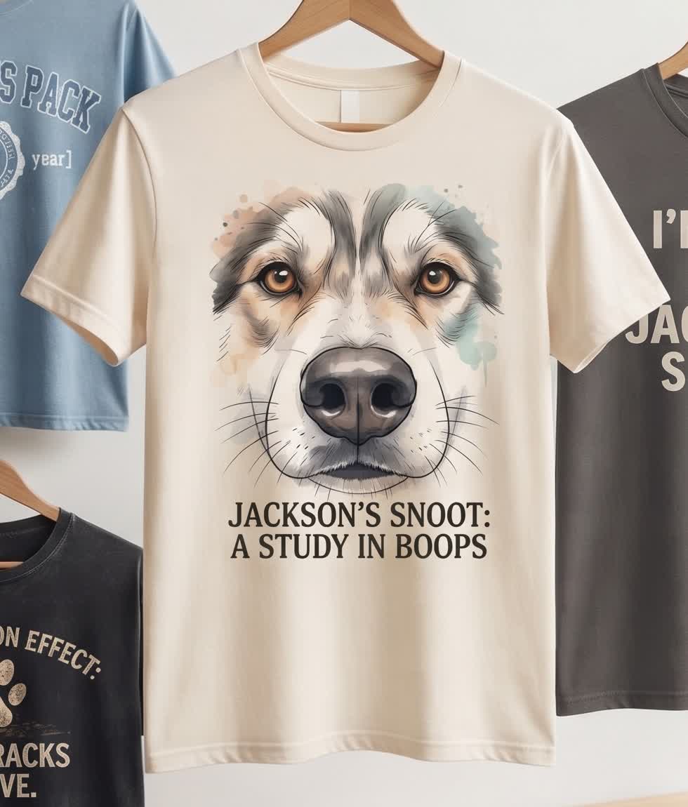 Jackson's Snoot: A Study in Boops t-shirt, cream, watercolor portrait design